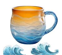 Taza de cristal de mar con diseño de puesta de sol, taza de vidrio de mar de 12 onzas con olas del océano, tazas de vaso inspiradas en los mares con textura única para decoración de amantes del océano