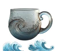 Taza de cristal de mar con diseño de puesta de sol, taza de vidrio de mar de 12 onzas con olas del océano, tazas únicas inspiradas en los mares con textura única para decoración de amantes del océano