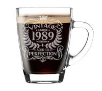 Taza de cristal grabada con texto en inglés "Aged to Perfection", regalo para los amantes del café, taza de té, regalo para niños de 37 años, taza de café de 300 ml, divertida taza de regalo para