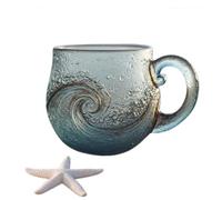 Taza de cristal para mar, 12 oz con texto en forma de Ocean Wave Glass Coffee Cup, Beach Themed Drinkware for Tea, Wine, Cócteles, Juice, and Cold Drinks, Ideal Gift for Ocean and Beach Lovers