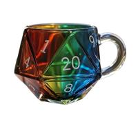 Taza de dados Rainbow D20, taza de vidrio D20, taza de café poliédricos con asa, regalo temático de fantasía para la noche de juegos, entusiastas de los juegos de mesa, regalo coleccionable para los