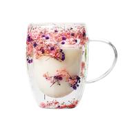 Taza de de doble pared de flores secas, 350 ml, tazas de té de flores secas aisladas de doble pared, tazas de café estéticas, bonitas tazas de té, regalo novedoso, para mujeres, amigas