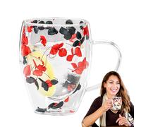 taza de de doble pared, quemaduras de dedos y labios gracias al diseño de doble pared que previene el café. Taza de de doble pared de 350 ml de flores secas | Taza de té de