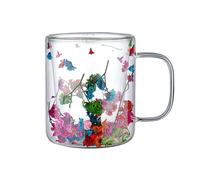 Taza de de doble pared - Taza de café aislada con diseño resistente al calor | Dried Flower Glasses Mug With Handle, Aesthetic Drinking Cup for Coffee, Tea, Milk, Juice, Wine, Hot And Cold