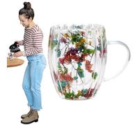 Taza de de flores secas, taza de té transparente de doble pared de 300 ml con asa, taza de café expreso para hombres y mujeres, tazas de leche para bebidas frías y calientes