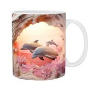 Taza de delfín 3D, bonitas tazas de cerámica pintada plana en 3D | Novedosa cerámica de café de 325 ml, regalo de vacaciones y cumpleaños para los amantes del café, leche y té