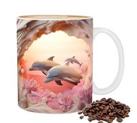 Taza de delfín 3D - Lindas tazas 3D planas pintadas tazas de cerámica, tazas de café de 11 oz para los amantes del café, leche y té, tazas de cerámica para mujeres y hombres