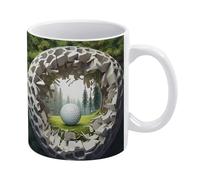 Taza De Desayuno Pelota de golf 3D con hoyo en la pelota de golf | (creativo) Taza De Cerámica Entrenador Futbol 2 Unidades Reutilizable Tazas Desayuno Encantador Taza Personalizada