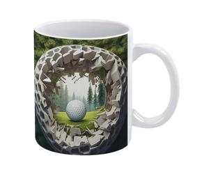 Taza De Desayuno Pelota de golf 3D con hoyo en la pelota de golf | (creativo) Taza De Cerámica Entrenador Futbol 2 Unidades Reutilizable Tazas Desayuno Encantador Taza Personalizada