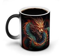 Taza de dragón chino que cambia de color, taza de cerámica que cambia de color, taza negra reactiva al calor, taza de té con mensaje que aparece al calentarse. Cumpleaños para un amigo de la familia.