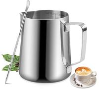 Taza de Espuma de Leche - 12 oz/350 Jarra Leche Barista 304 Acero Inoxidable,Jarra Cafe para Capuchino Espresso Latte Art Perfecta para Los Amantes del Café (Plata)