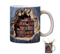 Taza de estantería 3D, taza de café con estantería 3D, taza de estante de biblioteca, taza de café para amantes de los libros, diseño creativo del espacio multiusos de cerámica, regalos para amantes