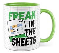 Taza de Excel-Könner regalo, Freak in the Sheets, idea de regalo taza de café con texto divertido, taza de café Excel Spreadsheet Tabelle Computer IT Informatiker Excel-Experte Nerd (blanco/verde)