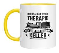 Taza de ferrocarril modelo - No necesito terapia, solo tengo que ir a mi sótano - Idea de regalo genial para aficionados a los aficionados al ferrocarril - Amarillo