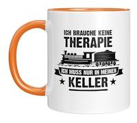 Taza de ferrocarril modelo - No necesito terapia, solo tengo que ir a mi sótano - Idea de regalo genial para aficionados a los aficionados al ferrocarril - Naranja