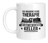 Taza de ferrocarril modelo - No necesito terapia, solo tengo que ir a mi sótano - Idea de regalo genial para aficionados a los aficionados al ferrocarril - Blanco