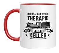 Taza de ferrocarril modelo - No necesito terapia, solo tengo que ir a mi sótano - Idea de regalo genial para aficionados a los aficionados al ferrocarril - Rojo