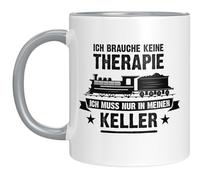 Taza de ferrocarril modelo - No necesito terapia, solo tengo que ir a mi sótano - Idea de regalo genial para aficionados a los aficionados al ferrocarril - Gris