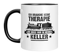 Taza de ferrocarril modelo - No necesito terapia, solo tengo que ir a mi sótano - Idea de regalo genial para aficionados a los aficionados al ferrocarril - Negro