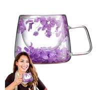 Taza De Flores - Taza De Café 200ml, Flores Secas Integradas | Creativa Con Asa, Aislamiento De Doble Pared, Vidrio Transparente, Perfecta Para Té, Café Con Leche, Regalo De Primavera