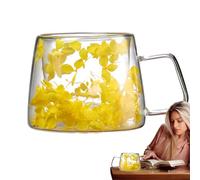 Taza De Flores - Taza De Café 200ml, Flores Secas Integradas | Creativa Con Asa, Aislamiento De Doble Pared, Vidrio Transparente, Perfecta Para Té, Café Con Leche, Regalo De Primavera