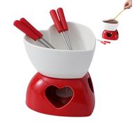 Taza de fondue - corazón de cerámica con tenedores y vela de té, mini caquelon de fondue de chocolate, pequeña estufa de postre en forma de corazón | Queso Mantequilla Caramel Postre Dulces Fiesta de