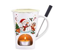 Taza de Fondue de Chocolate Vaso Cerámico Fundidor Navideño con Tenedor | Recipiente Individual Para Fondue para Parejas, Citas, Cumpleaños, Bodas, Fiestas, Hogar y Apartamento Alce muñeco de nieve