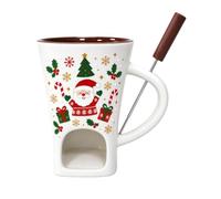 Taza de Fondue de Chocolate Vaso Cerámico Fundidor Navideño con Tenedor | Recipiente Individual Para Fondue para Parejas, Citas, Cumpleaños, Bodas, Fiestas, Hogar y Apartamento Papá Noel blanco