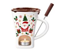 Taza de Fondue de Chocolate Vaso Cerámico Fundidor Navideño con Tenedor | Taza Para Fondue para Parejas, Citas, Cumpleaños, Bodas, Fiestas, Hogar y Apartamento Papá Noel blanco