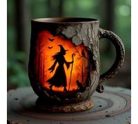 Taza de fuego del bosque de brujas, tazas de café vintage, taza de fogata en relieve 3D para cocina de camping, amantes de la naturaleza, senderismo, camping, Halloween, tazas de café regalos para