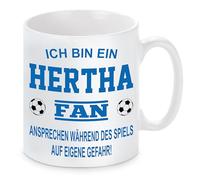 Taza de fútbol con texto en alemán "Ich bin ein Hertha Fan - Ansprechen während des Spiels auf eigene Riesgo | Keramiktasse für Fußballfans | Spülmaschinenfest | hochwertige Druck