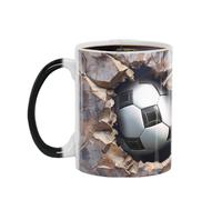 Taza de fútbol de color cambiante genérica - 350 ml de fútbol 3D de cerámica para café activado por calor | Taza de leche de gallina con cacao caliente, diseño agrietado, para cocina, bur