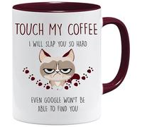 Taza de gato | Touch My Coffee | Regalos para mamá | Regalos de cumpleaños para mujeres | Taza de café para gatos | Tazas sarcásticas groseras | Tazas de gato para mujeres y hombres | Regalos para