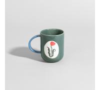 Taza de gres verde con flor en relieve