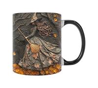 Taza de Halloween - Taza de té de brujas 350 ml | Ceramic Hall0Ween Cup con Witch Cat Design | Copa de café gótica novedad para mujeres | Uso para amantes del té, hermanas, , familia | Para