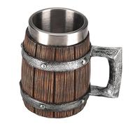 Taza de jarra de madera de 600 ml, taza de cuerno vikingo de acero inoxidable, taza de barril de whisky, tazas de café de diseño auténtico, barril antiguo para hombre, decoración de fiestas