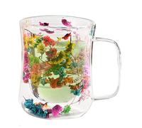 Taza de la flor seca - doble pared, 400 ml de vidrio de la flor de té, transparente de vidrio de la flor seca tazas de café con mango para las mujeres su