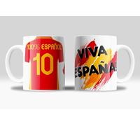 Taza de la Selección Española de Fútbol - Con bandera de España y Camiseta - Taza Desayuno Arriba España de Cerámica 11oz / 330ml - Regalo original y Futbolero (Viva España)