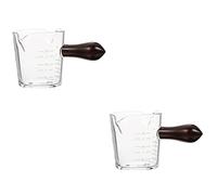 Taza de leche de doble boca con mango de madera Tazas transparentes Tazas de café transparentes de vidrio Café Espresso Vertedor de salsa Vaso de chupito de medición Jarra triple Barista Taza de pico