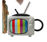 Taza de leche en forma de TV | Tazas de vino de cerámica únicas en forma de TV de 450 ml - Tazas de cerámica para beber con tapa y pajita para café caliente, vino, whisky