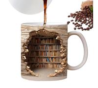 Taza de lectura de cerámica de 350 ml para amantes de los libros, taza de café de bibliotecario | Taza de té de humor literario, tazas de impresión vintage en estantes, vasos únicos para escritorio de