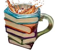 Taza de libro de pila genérica, Novelty Coffee Taza, resin Painted Drinkware with Creative Book Shape Design, Heat Resistant Ceramic Cup with Decorative Finish System, té Milk Mug for Reading and Fans