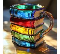 Taza de libro pintada, 300 ml, tazas de café para amantes de los libros, tazas de café novedosas para amantes de los libros con mango aislado, libros apilados en 3D, lectura, literatura, taza de leche