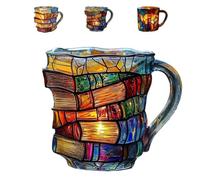 Taza de libro pintada, taza de café con libros de lectura 3D pintados en 3D, taza de café única y colorida de acrílico divertida para decoración del hogar y la oficina, colección de regalos para