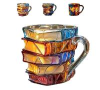 Taza de libro pintada, taza de café con libros de lectura 3D pintados en 3D, taza de café única y colorida de acrílico divertida para decoración del hogar y la oficina, colección de regalos para