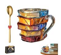 Taza de libro pintado, taza de café con libros de vidrio pintado en 3D, taza de café 3D, taza de café única con marca apilada, regalos de colección Coll para amantes de la literatura y amantes de los