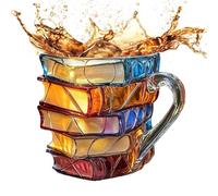 Taza de libros pintados - Taza de café de lectura de novedad divertida con un encantador diseño temático de libros, diseño de capuchino de diseño de libros con mango | Compañero de lectura perfecto pa