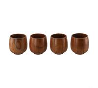 Taza de madera, juego de 4 piezas, tazas de té de madera de azufaifo, borde redondeado suave, grano natural único, para entretenimiento en casa