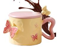 Taza de mariposa, taza de té de mariposa,Tazas de café de cerámica Butterfly | 12 oz con bebidas de tapa de mango para su novia esposa de su hija hijo San Valentín de Navidad de medias de N