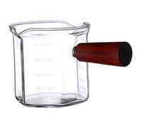 Taza de medición de espresso, 120 ml/4.1 oz de vidrio de chupito de espresso con mango de madera y picos duales, accesorios de cafetería resistentes al calor para el hogar, tiendas, tazas